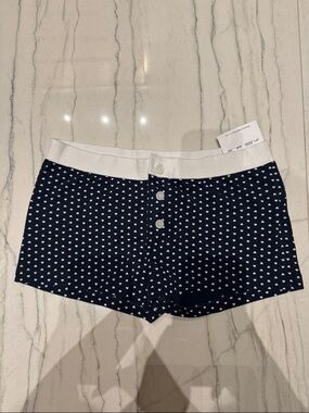 Brandy Melville- Navy & White Heart Boxer Shorts w/ white Waistband and buttons